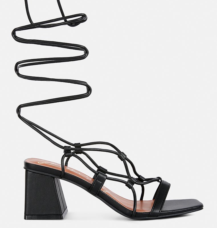 Shop London Rag Provoked Lace Up Block Heeled Sandals In Black