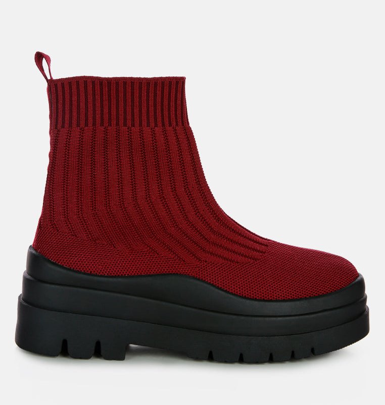 Shop London Rag Quavo Knitted Platform Chunky Boots In Red