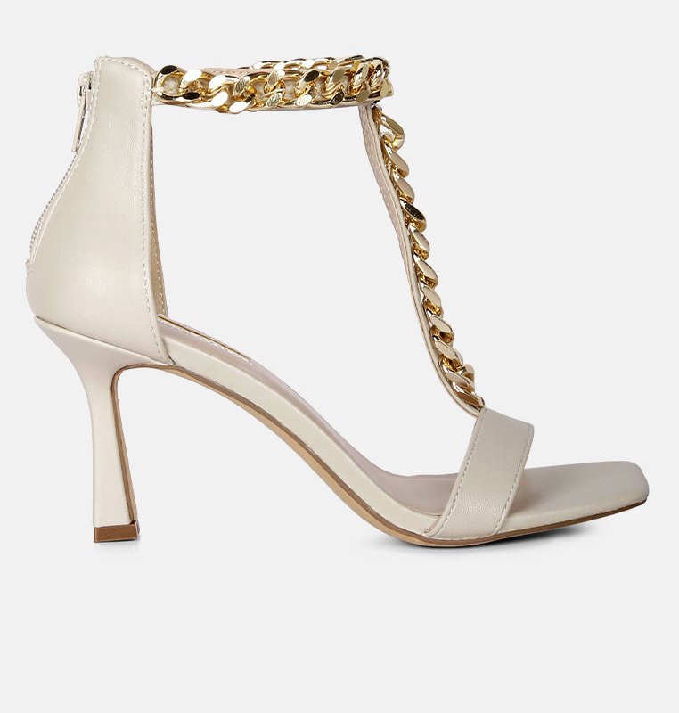 London Rag Real Gem T Strap Chain Detail Sandals In White