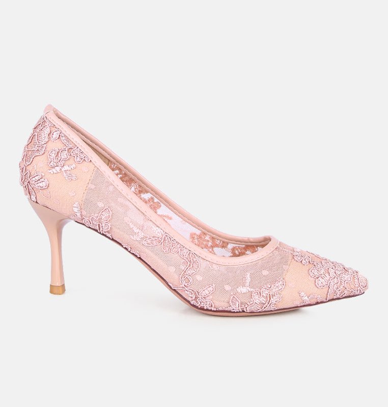 London Rag Reunion Lace Mid Heel Pumps In Pink