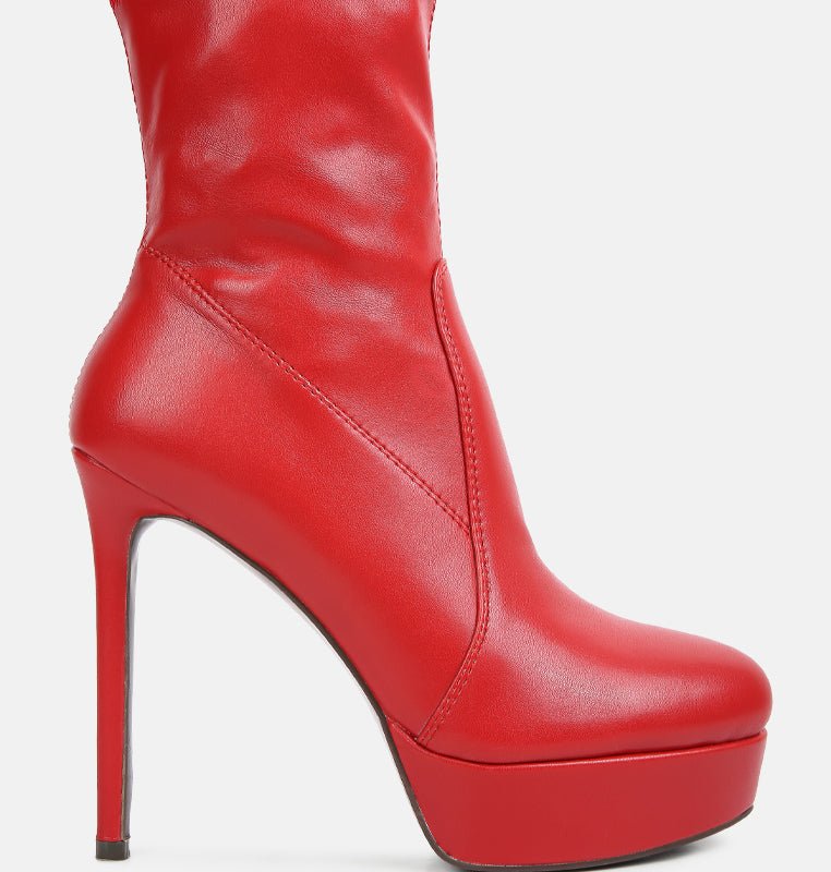 London Rag Rossetti Stretch Pu High Heel Ankle Boots In Red