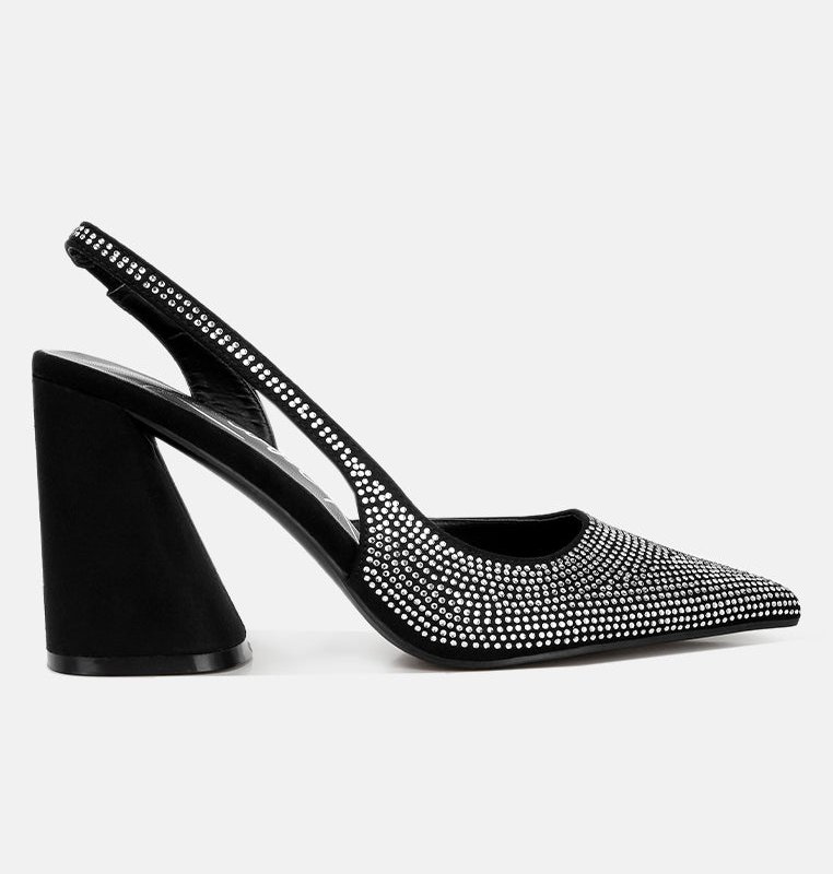 Shop London Rag Saranna Rhinestone Embellished Suede Heel Sandals In Black