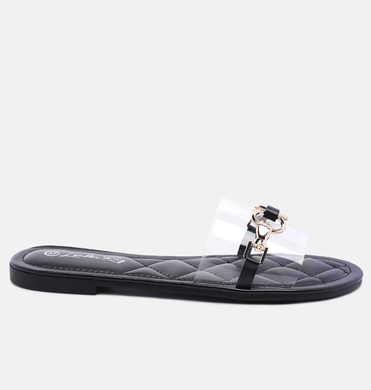 Shop London Rag Scoth Clear Buckled Quilted Slides In Black