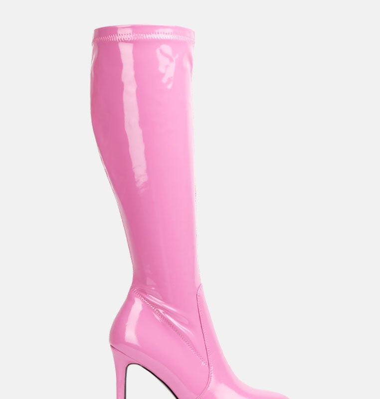 Shop London Rag Shawtie High Heel Stretch Patent Calf Boots In Pink