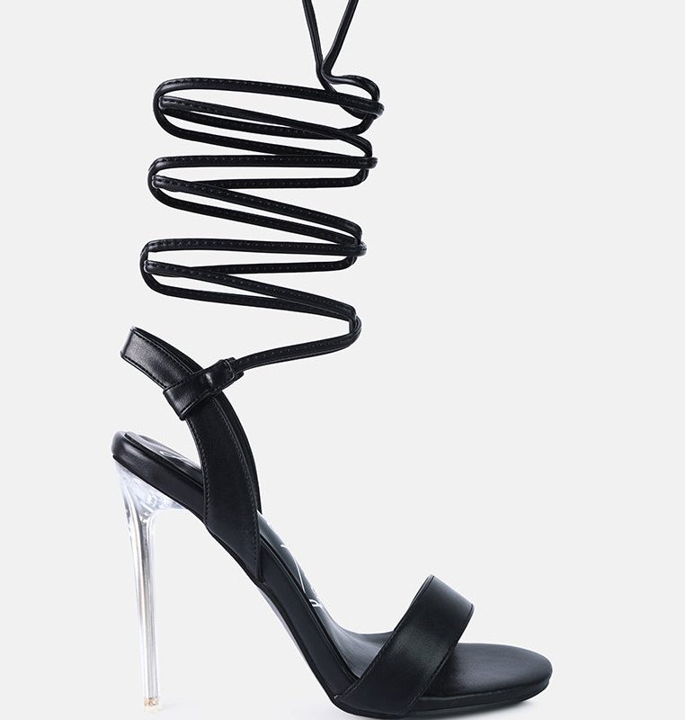 Shop London Rag Sheeny Clear Stiletto Lace Up Heels In Black