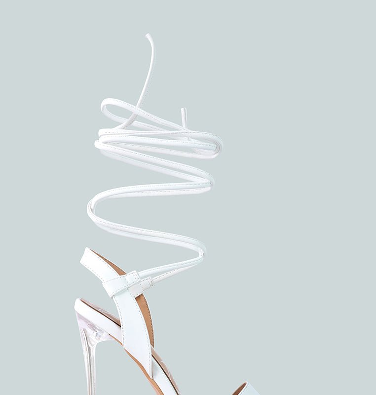 Shop London Rag Sheeny Clear Stiletto Lace Up Heels In White