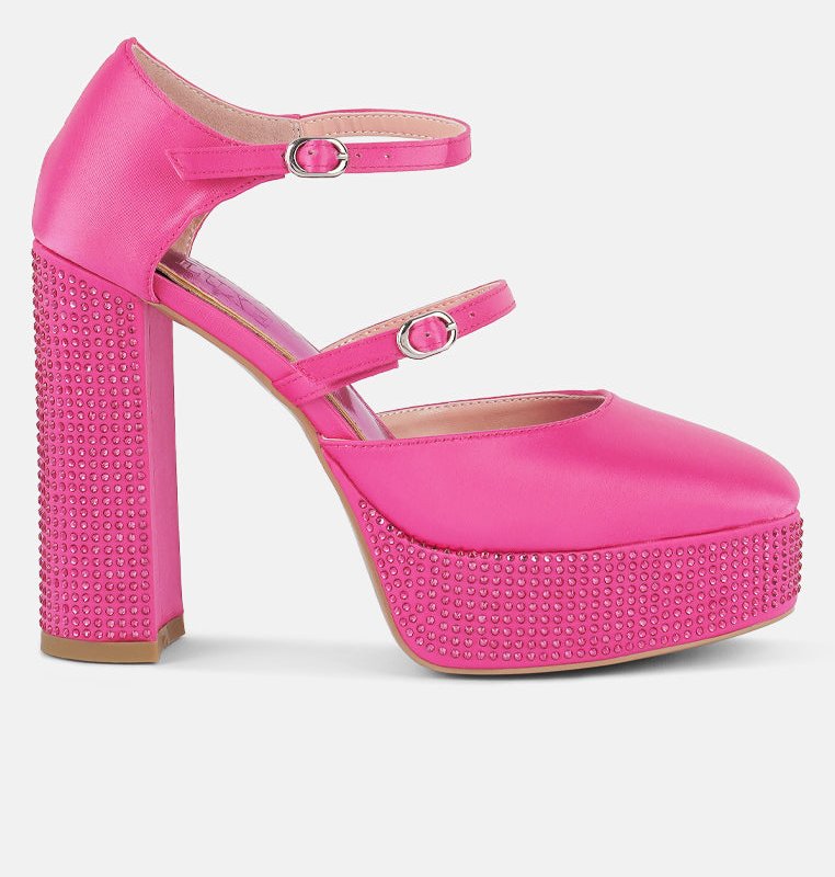 Shop London Rag Shiver Rhinestones Embellished Platform Mary Jane Sandals In Pink
