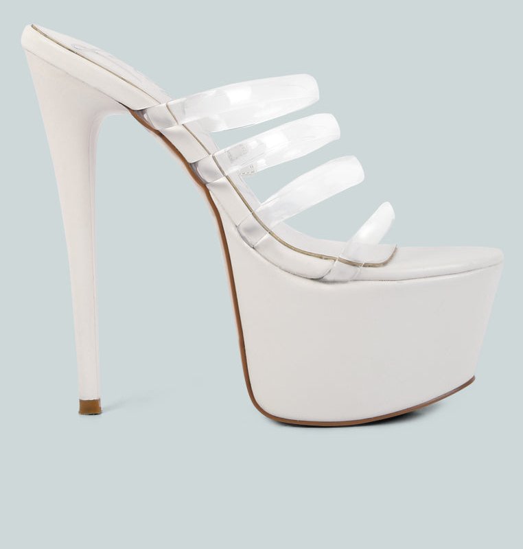 Shop London Rag Shots Up Ultra High Heel Clear Straps Sandals In White