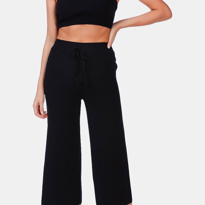 London Rag Solid Casual Drawstring Cropped Pants In Black