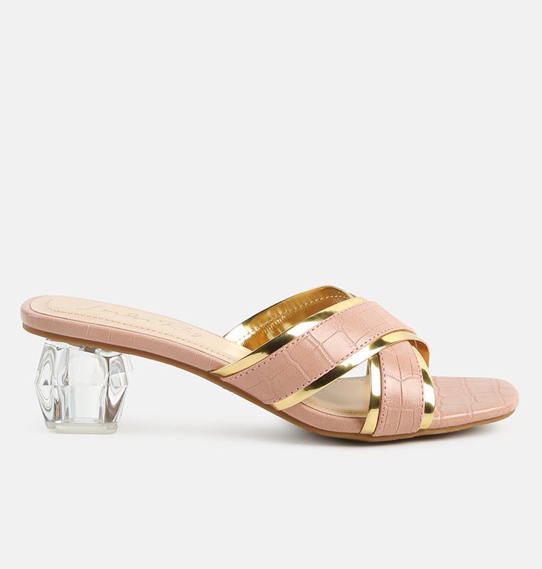 Shop London Rag Stellar Gold Line Croc Sculpted Heel Sandals In Pink