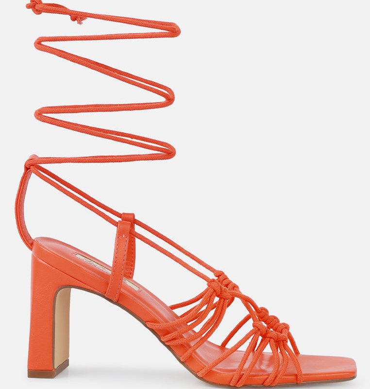 Shop London Rag Strings Attach Lace Up Italian Block Heel Sandals In Orange