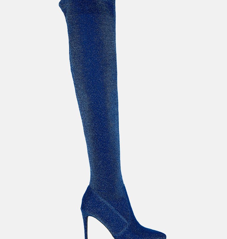London Rag Tigerlily Knitted Stiletto Long Boots In Blue
