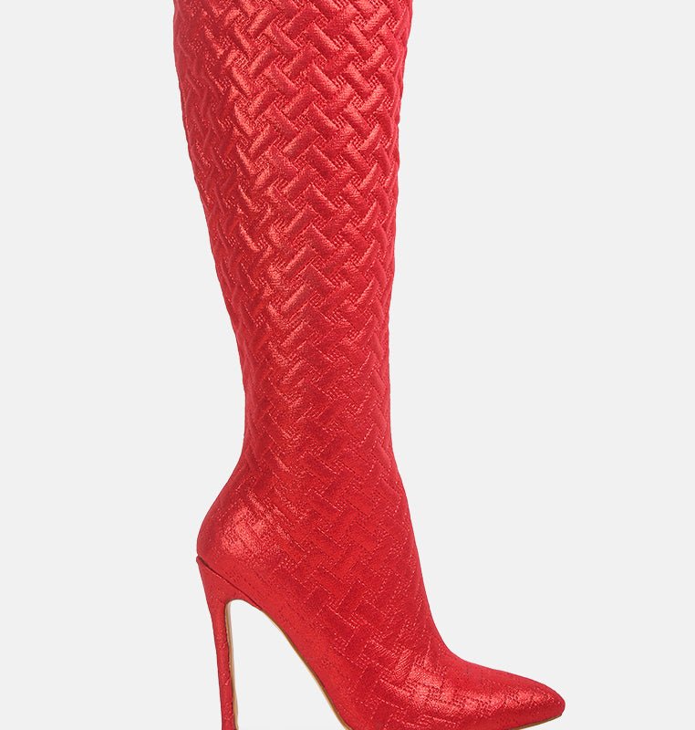 Shop London Rag Tinkles Embossed High Heeled Calf Boots In Red