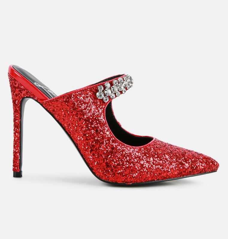 Shop London Rag Twinklet Glitter Diamante Embellished Stilettos In Red