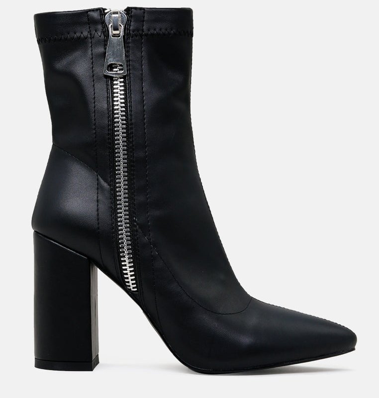 Shop London Rag Valeria Pointed Toe High Ankle Boots With Side Zipper In Black