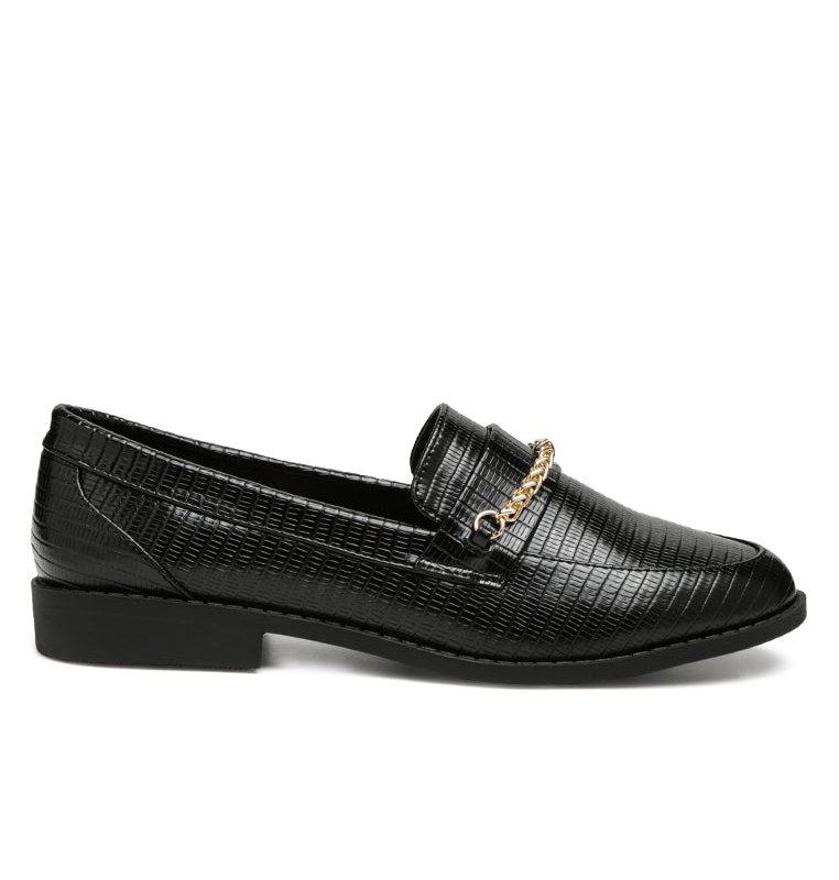 LONDON RAG LONDON RAG VOUSE LOW BLOCK LOAFERS ADORNED WITH GOLDEN CHAIN