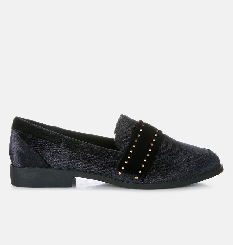 Shop London Rag Walkin Stud Detail Velvet Loafers In Black