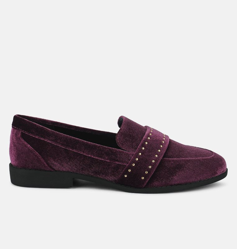 Shop London Rag Walkin Stud Detail Velvet Loafers In Red