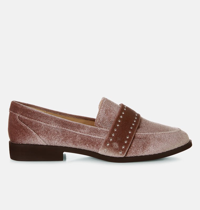 Shop London Rag Walkin Stud Detail Velvet Loafers In Brown