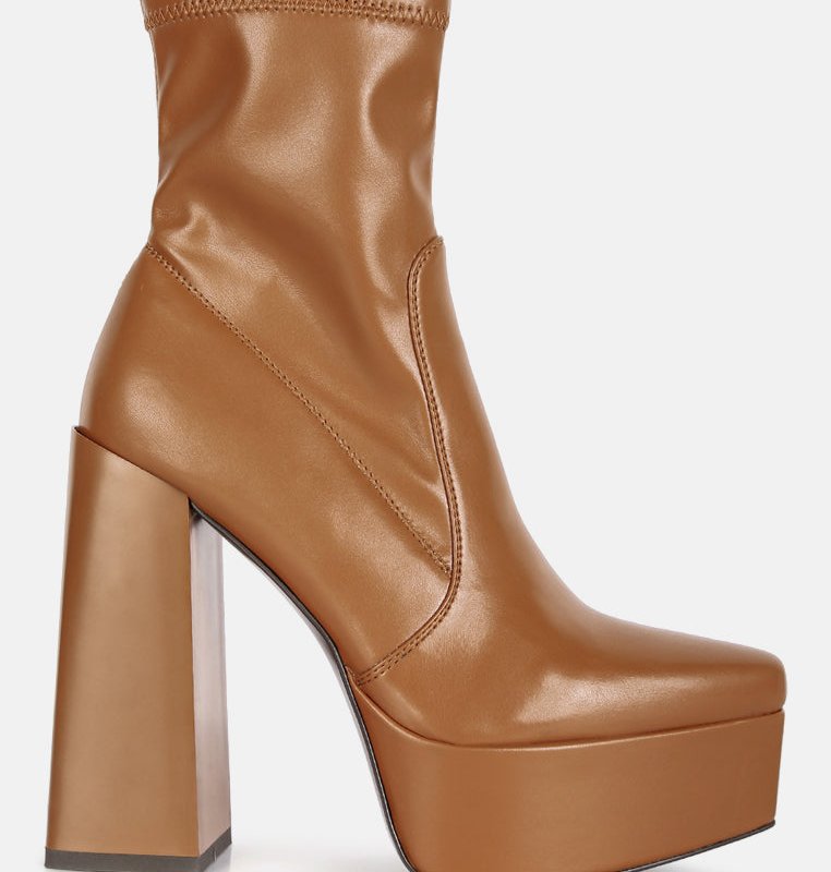 Shop London Rag Whippers Patent Pu High Platform Ankle Boots In Orange