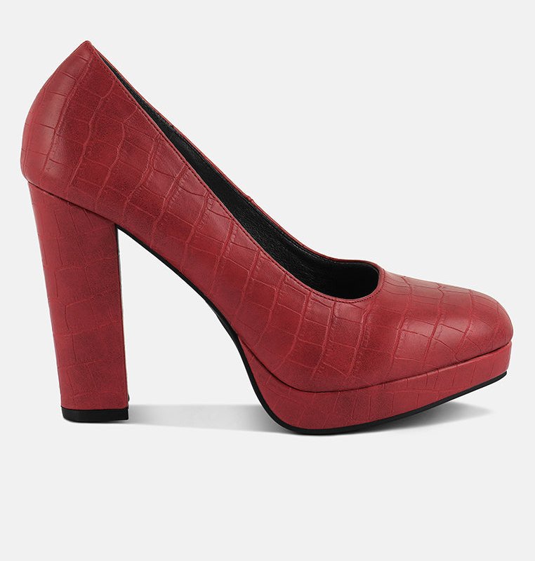Shop London Rag Whitley Croc Texture High Block Heel Pumps In Red
