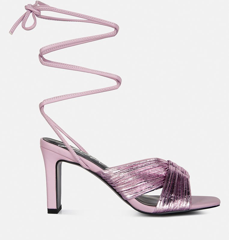 Shop London Rag Xuxa Metallic Tie Up Italian Block Heel Sandals In Purple