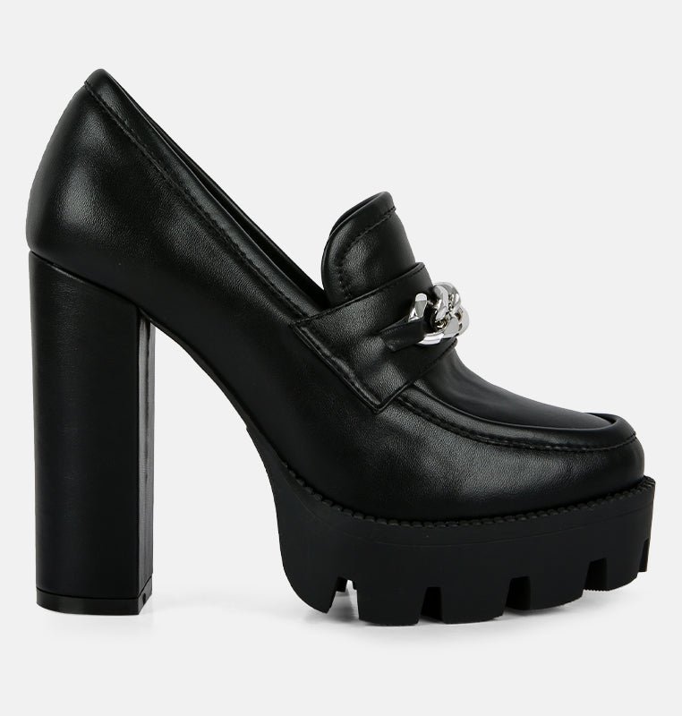 London Rag Y2k Chunky High Block Heeled Loafers In Black