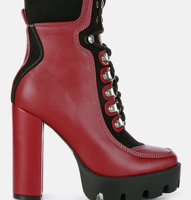 Shop London Rag Yeti High Heel Lace Up Biker Boots In Red