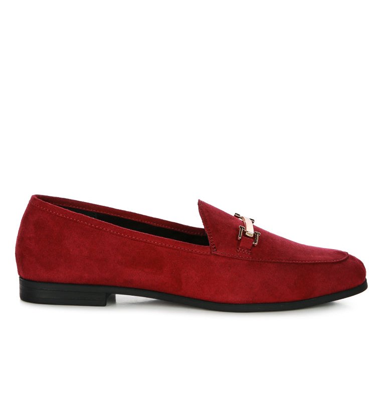 London Rag Zaara Solid Faux Suede Loafers In Red