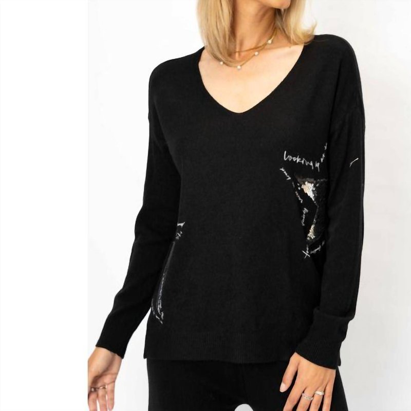 Shop Look Mode Usa Sweater With Silver Sequin Stars In Black