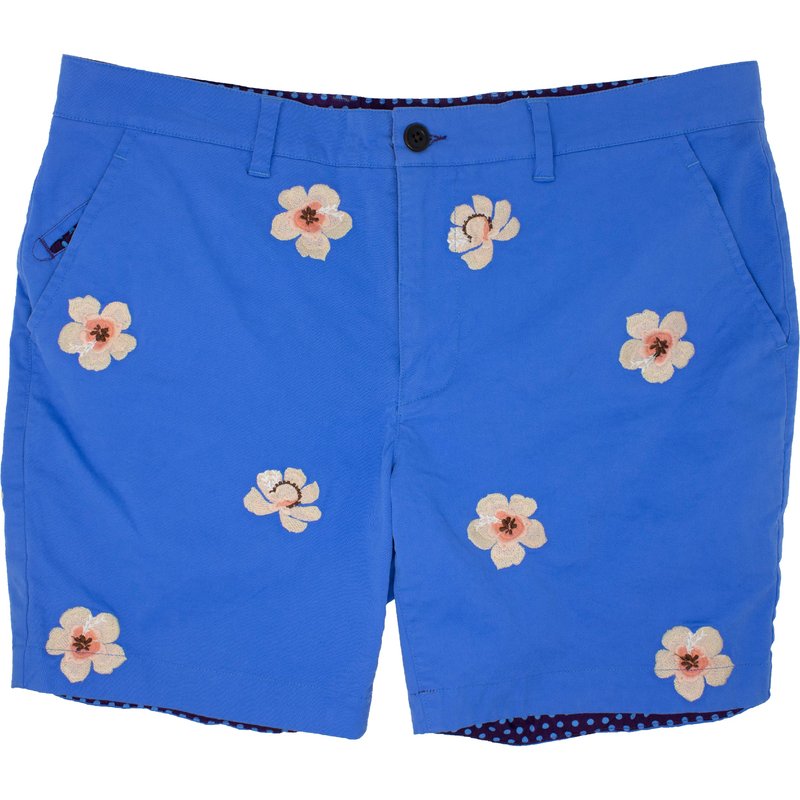 Lords Of Harlech Edward Blue Flower Embroidery Shorts