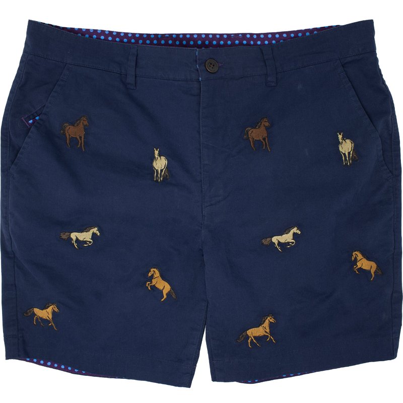 Lords Of Harlech Edward Horse Navy Embroidery Shorts In Blue