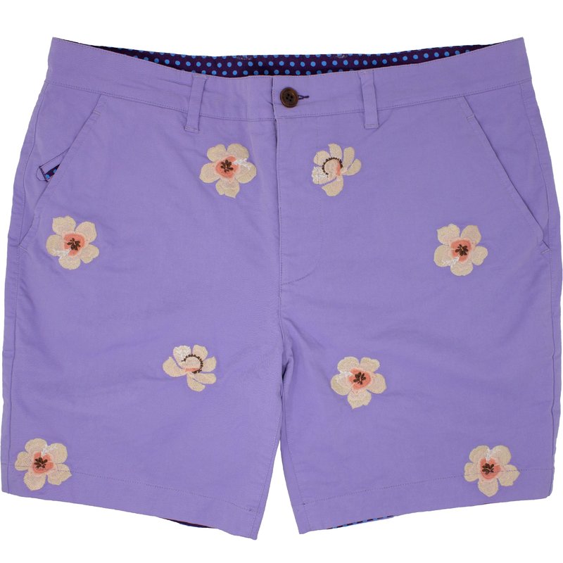 Lords Of Harlech Edward Lilac Flower Embroidery Shorts In Purple