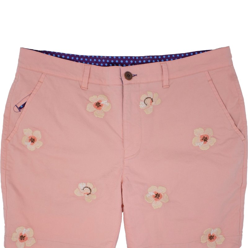 Lords Of Harlech Edward Peach Flower Embroidery Shorts In Pink