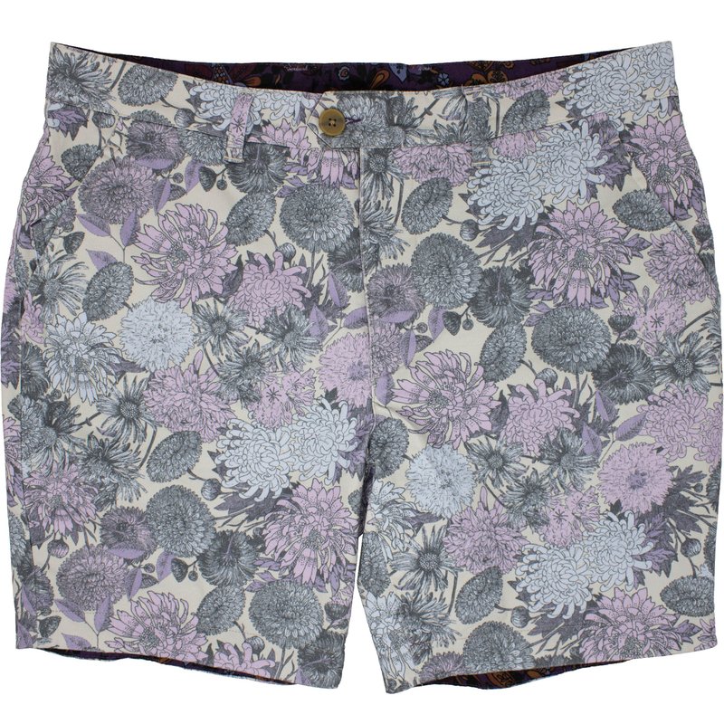 Lords Of Harlech John Lux Mums Floral Lavender Shorts In Pink/purple