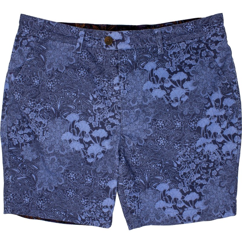 Lords Of Harlech John Lux Paisley Floral Navy Shorts In Blue