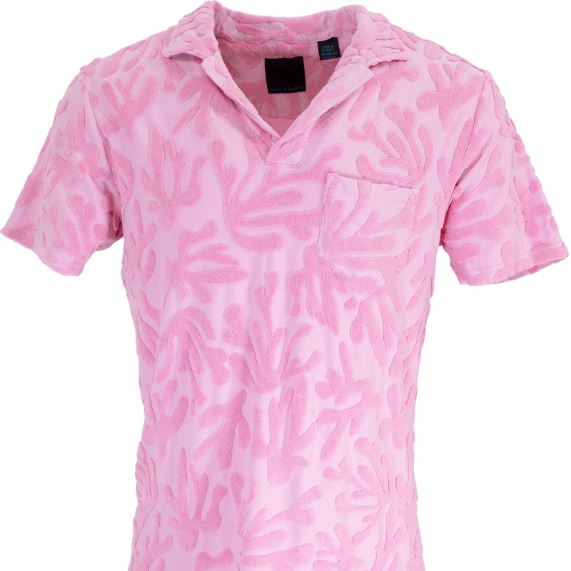 Lords Of Harlech Johnny Coral Towel Polo Shirt In Pink In Pink/purple