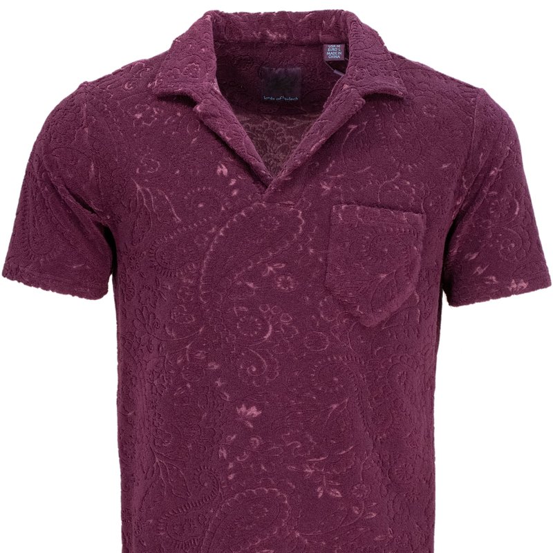 Lords Of Harlech Johnny Paisley Towel Polo Shirt In Burgundy