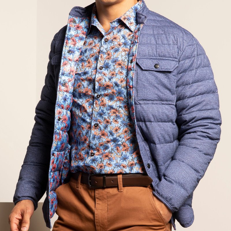 Lords Of Harlech Mao Burlap Jacket Navy In Blue