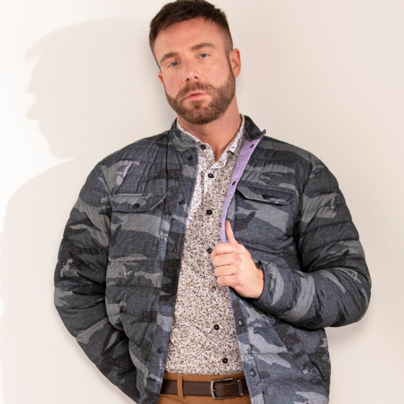 Lords Of Harlech Mao Crane Camo Jacket Charcoal In Grey