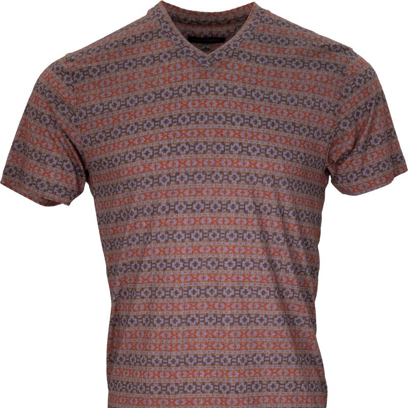 Lords Of Harlech Maze Fairisle Camel V-neck Tee In Red
