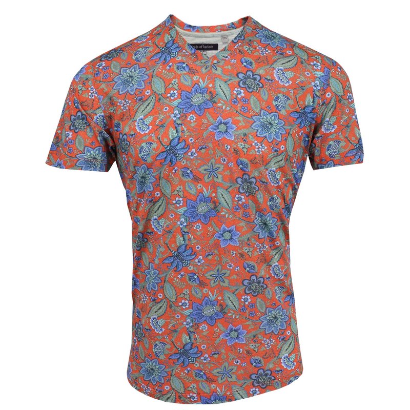 Lords Of Harlech Maze Floral Canvas V-neck Tee In Pink