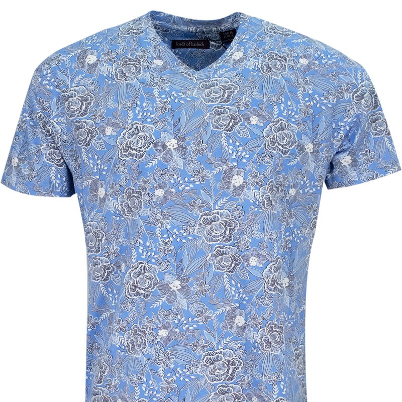 Shop Lords Of Harlech Maze Handcut Floral V Neck Tee In Blue