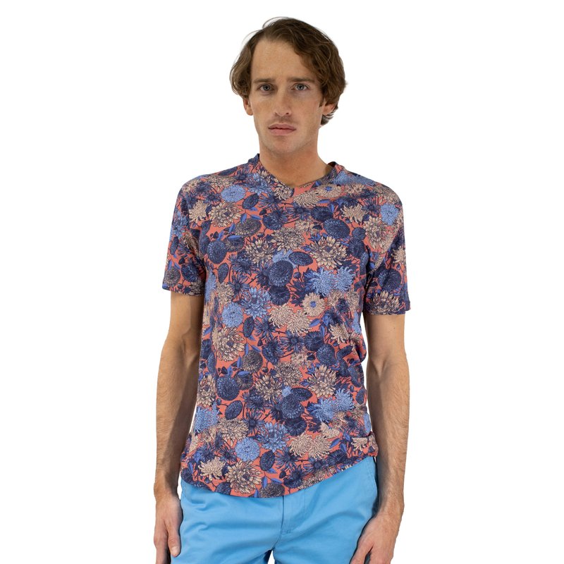 Lords Of Harlech Maze Mums Floral Peach V-neck Tee In Mumms Floral Peach