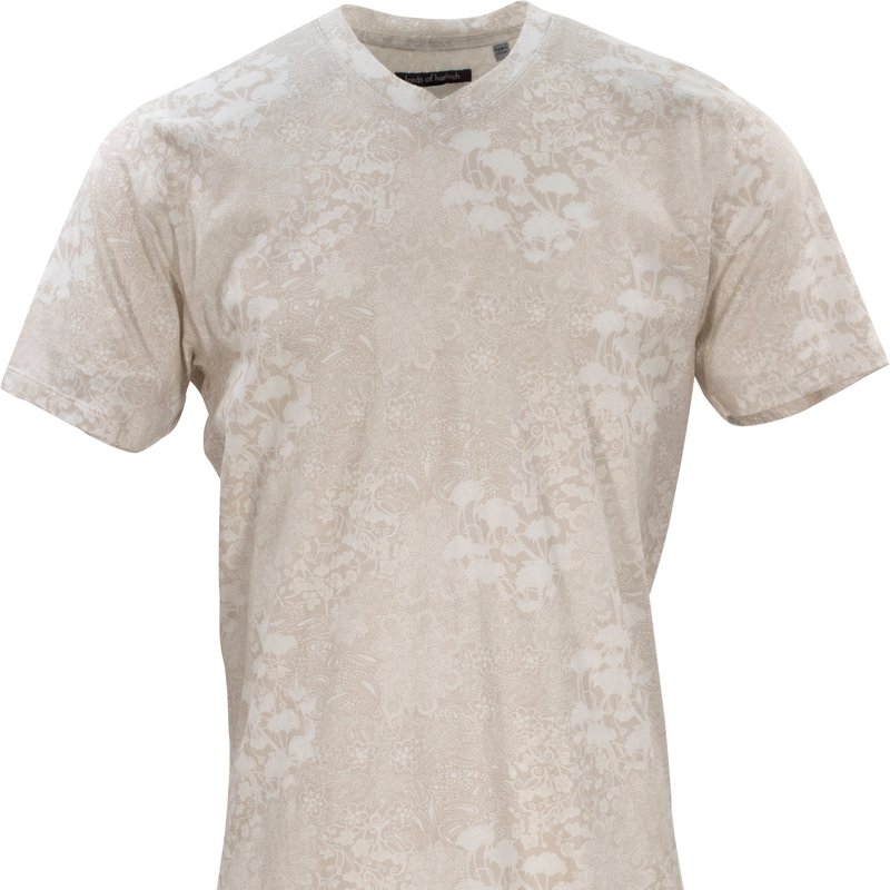 Lords Of Harlech Maze Paisley Floral Pumice V-neck Tee In Brown