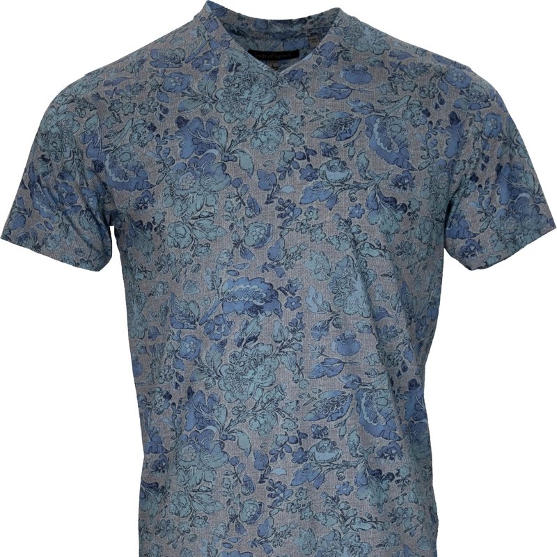 Lords Of Harlech Maze York Floral Sea V-neck Tee In Blue