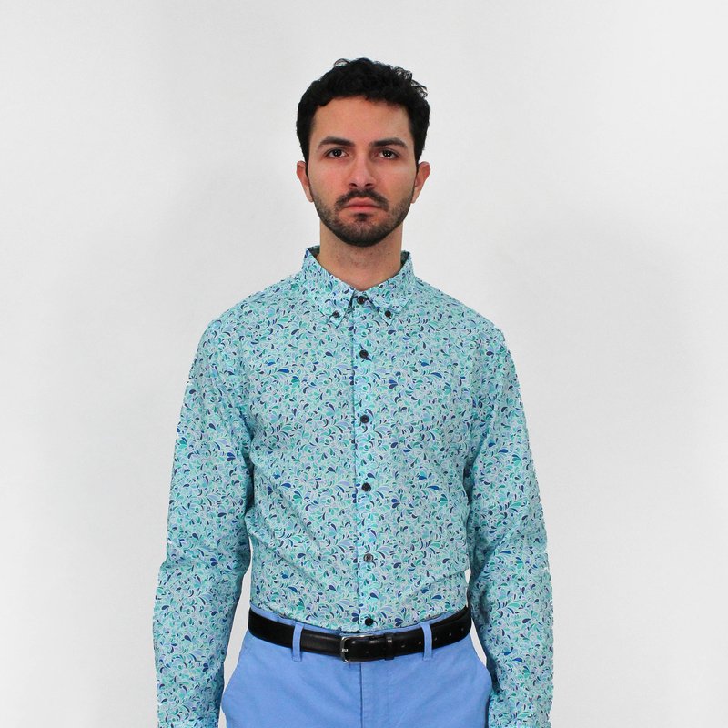 Lords Of Harlech Mitchell Small Swirl Shirt In Lagoon In Blue