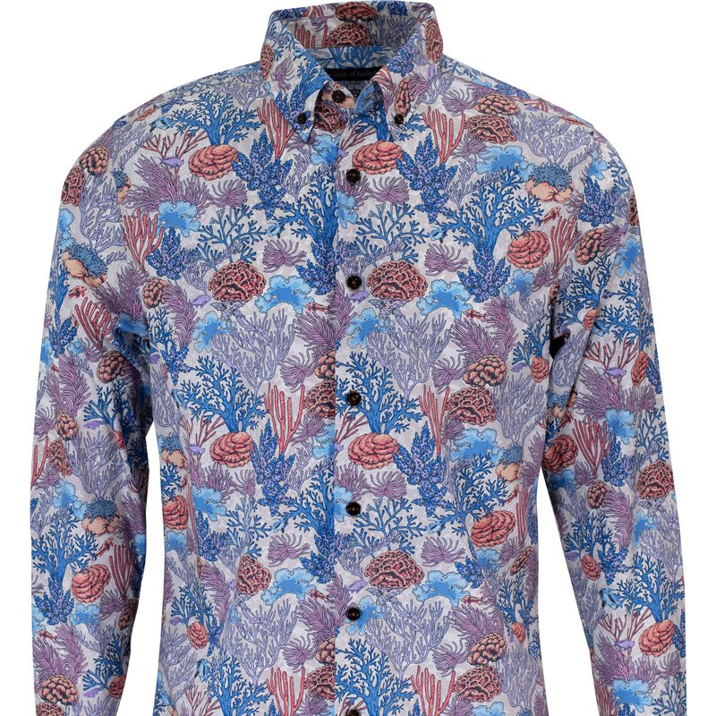 Lords Of Harlech Morris Coral Garden Shirt In Pumice In Multi