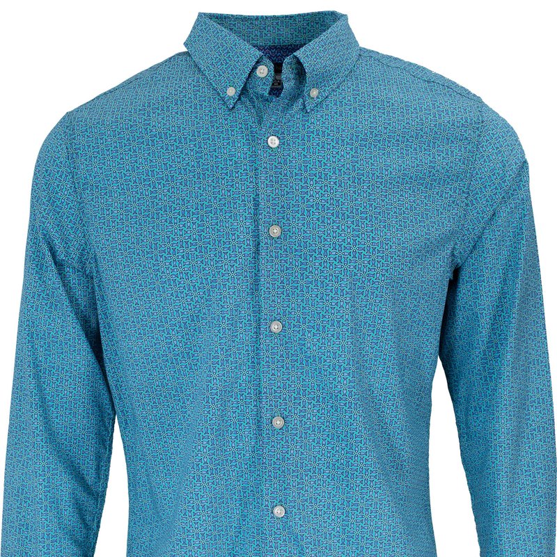 Lords Of Harlech Morris Fish Geo Shirt In Lagoon In Blue