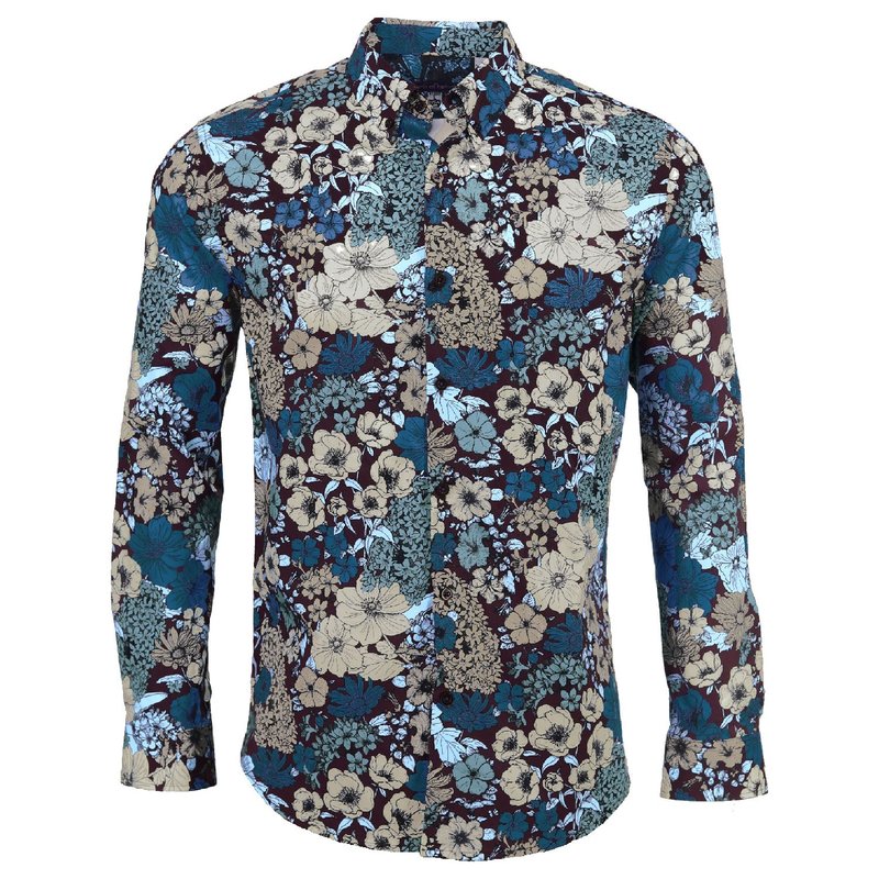 Lords Of Harlech Morris Linear Floral Bordeaux Shirt In Black